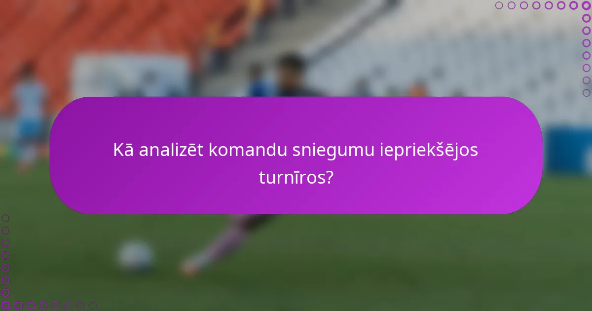 Kā analizēt komandu sniegumu iepriekšējos turnīros?